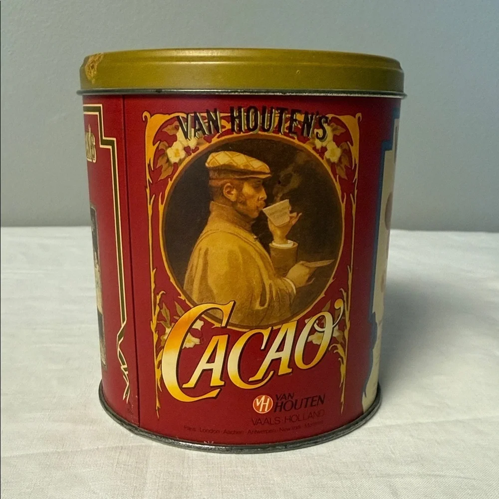 Van Houten’s Cocoa Tin Vintage Red Metal Container Advertising Holland